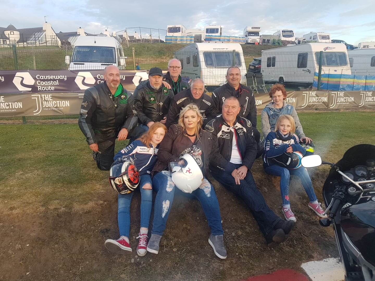 Group photo of Taco with friends at NorthWest 200 race weekend